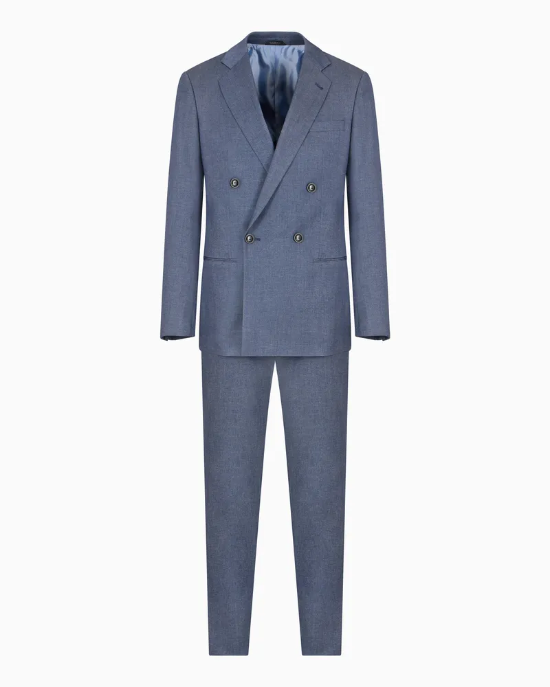Giorgio Armani Zweireihiger Anzug der Soho-Linie aus Kaschmir und Baumwollstretch mit Denim-Effekt Blau