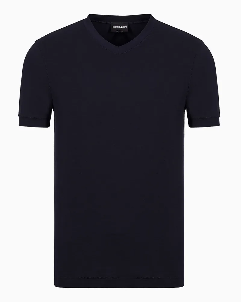 Giorgio Armani T-Shirt mit V-Ausschnitt Icon aus Viskosejersey mit Stretchanteil Marineblau