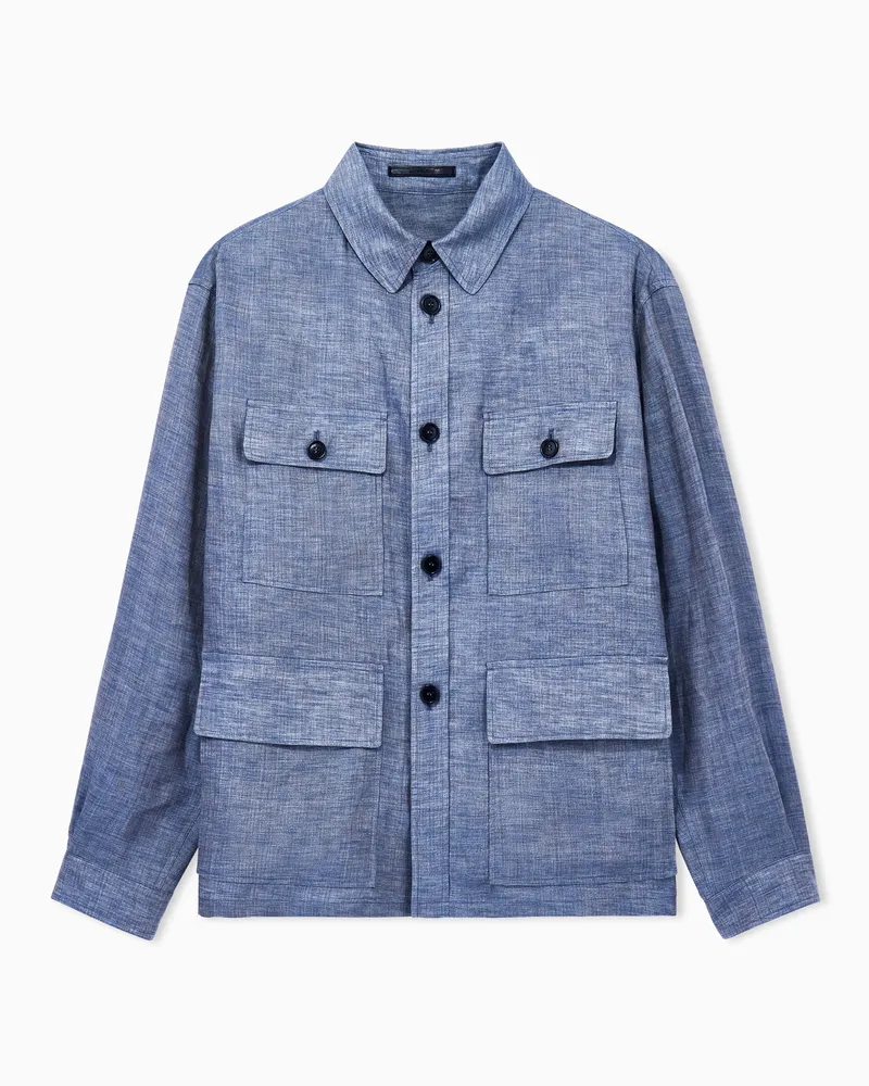 Giorgio Armani Hemdjacke im Oversize Fit aus Leinen mit Brusttaschen Hellblau