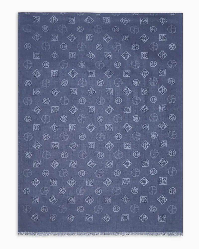 Giorgio Armani Stola aus Seide in Jacquard-Stoff-Verarbeitung mit Monogramm Blau