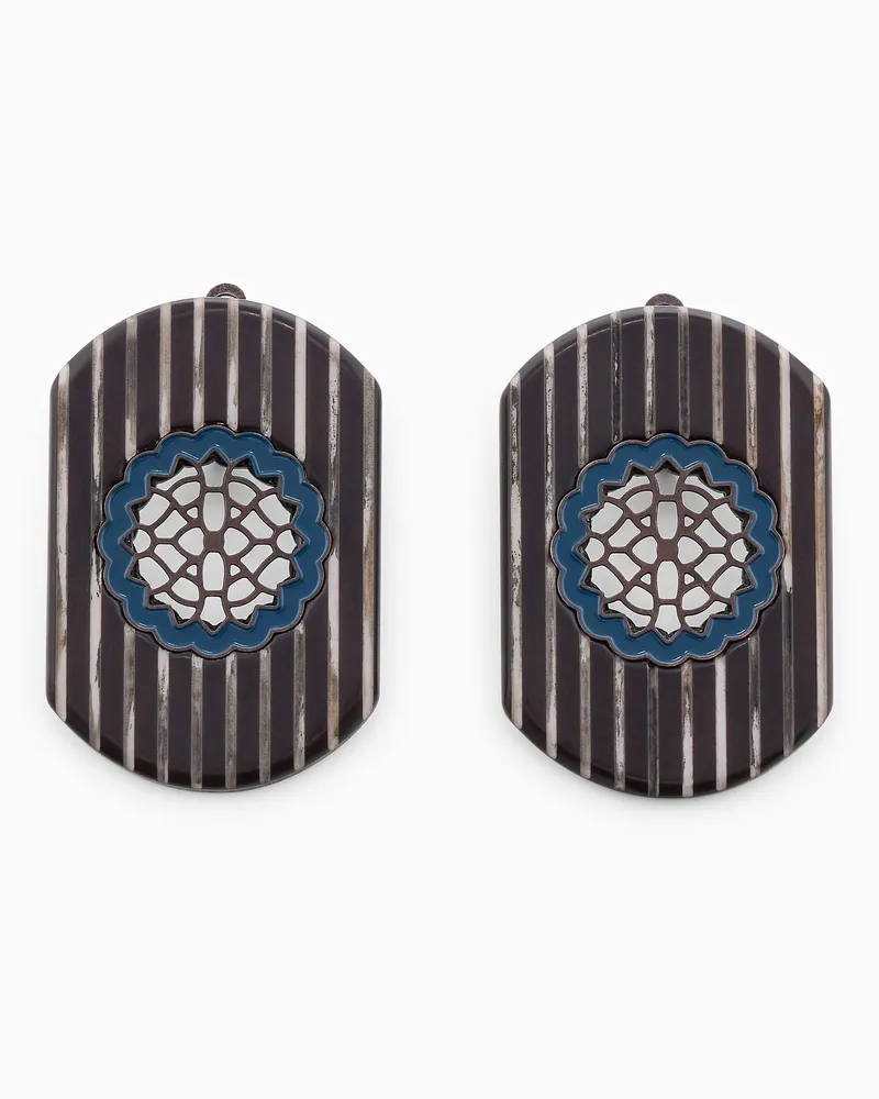 Giorgio Armani Ovale Ohrringe mit Streifenmuster und einem floralen Motiv Blau