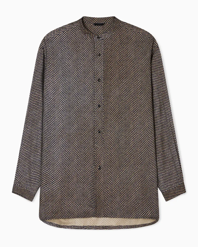 Giorgio Armani Geometric Viscose Band Collar Shirt 