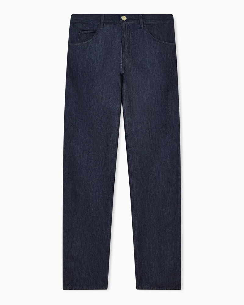 Giorgio Armani Five-Pocket-Hose in Regular Fit, gefertigt aus luxuriösem Baumwoll-Twill und Seide Blau