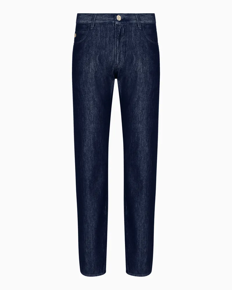Giorgio Armani Five-Pocket-Hose in Regular Fit, gefertigt aus luxuriösem Baumwoll-Twill und Seide Blau