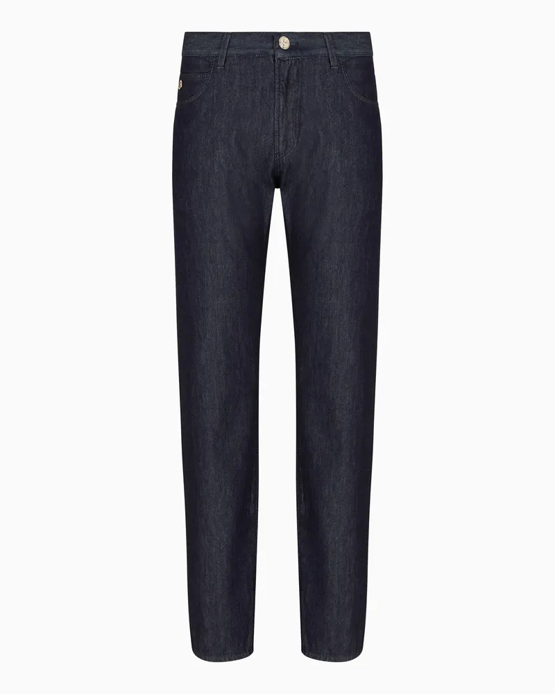 Giorgio Armani Five-Pocket-Hose in Regular Fit, gefertigt aus luxuriösem Baumwoll-Twill und Seide Blau