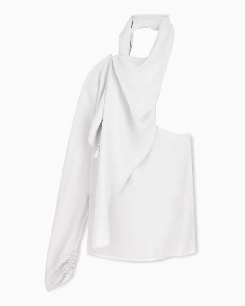 Giorgio Armani Einschulterbluse aus Seidengeorgette mit Schärpe Weiß