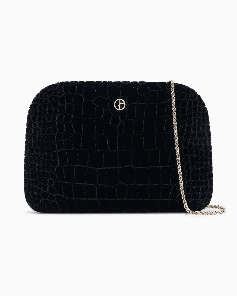 Giorgio Armani Clutch la Prima aus Samt mit Kroko-Steppung Schwarz