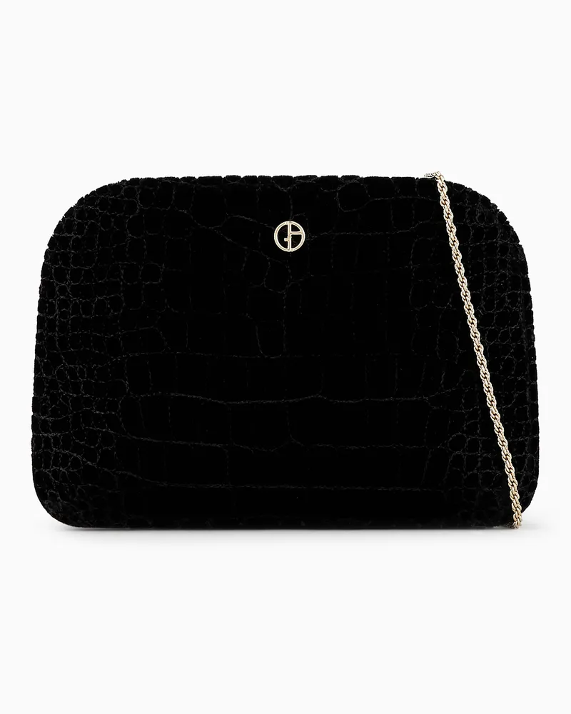 Giorgio Armani Clutch la Prima aus Samt mit Kroko-Steppung Schwarz