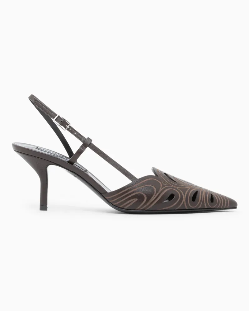 Giorgio Armani Sandal Slingbackriemchen aus Leder mit spitzer Kappe und Cut-outs Braun