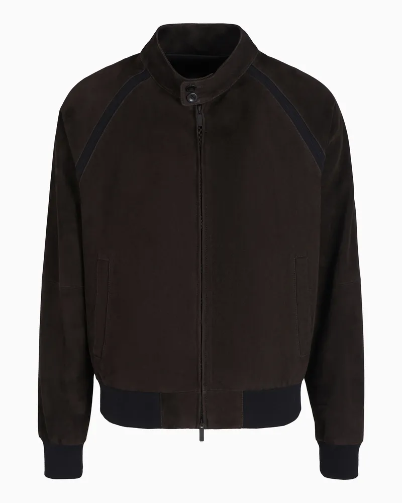 Giorgio Armani Blouson mit Reißverschluss aus Lamm-Veloursleder Braun