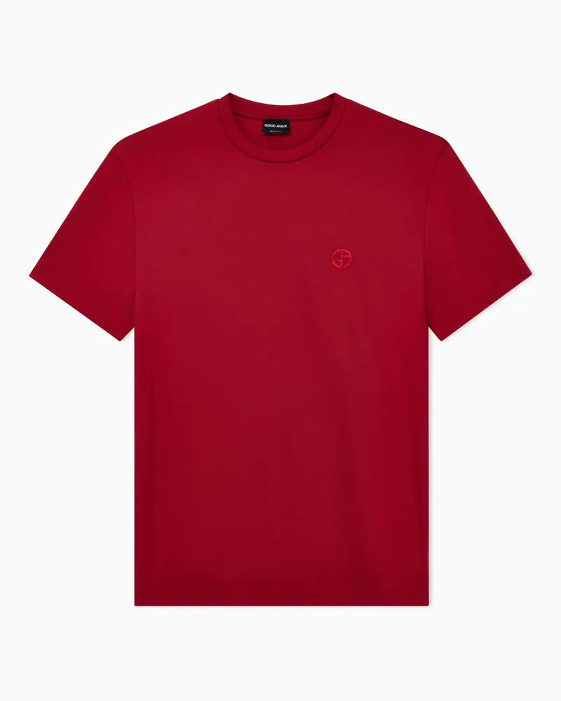Giorgio Armani T-Shirt aus Interlock-Baumwolle mit Logostickerei Rot