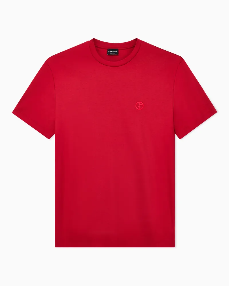 Giorgio Armani T-Shirt aus Interlock-Baumwolle mit Logostickerei Rot