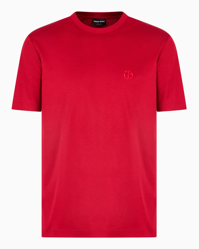 Giorgio Armani T-Shirt aus Interlock-Baumwolle mit Logostickerei Rot
