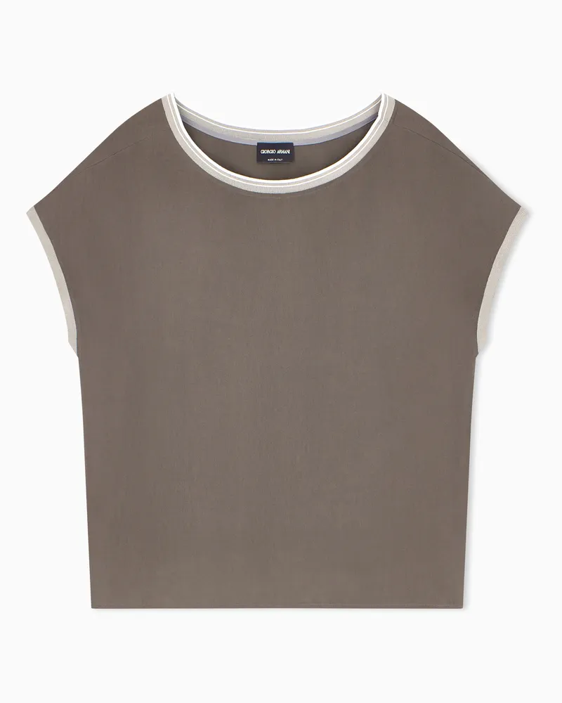 Giorgio Armani Bluse aus gewaschener Seide mit Rundhalsausschnitt Braun
