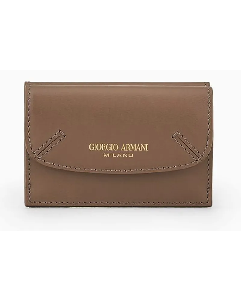 Giorgio Armani Dreifächriges Mini-portemonnaie La Prima Aus Strukturiertem Leder Schlammfarben