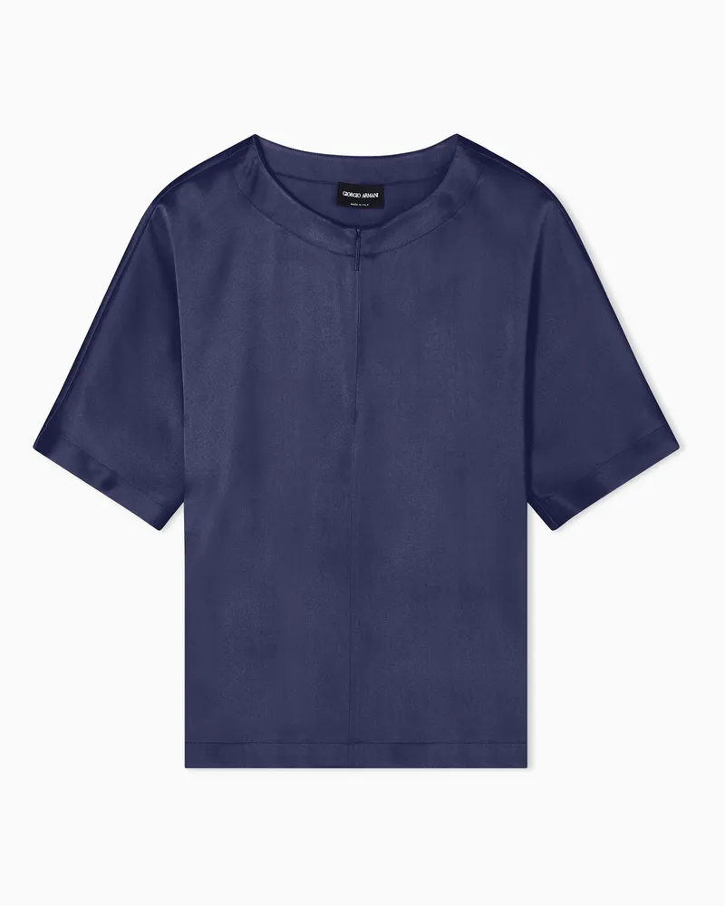 Giorgio Armani Hemdbluse mit kurzen Ärmeln aus Seidensatin Marineblau