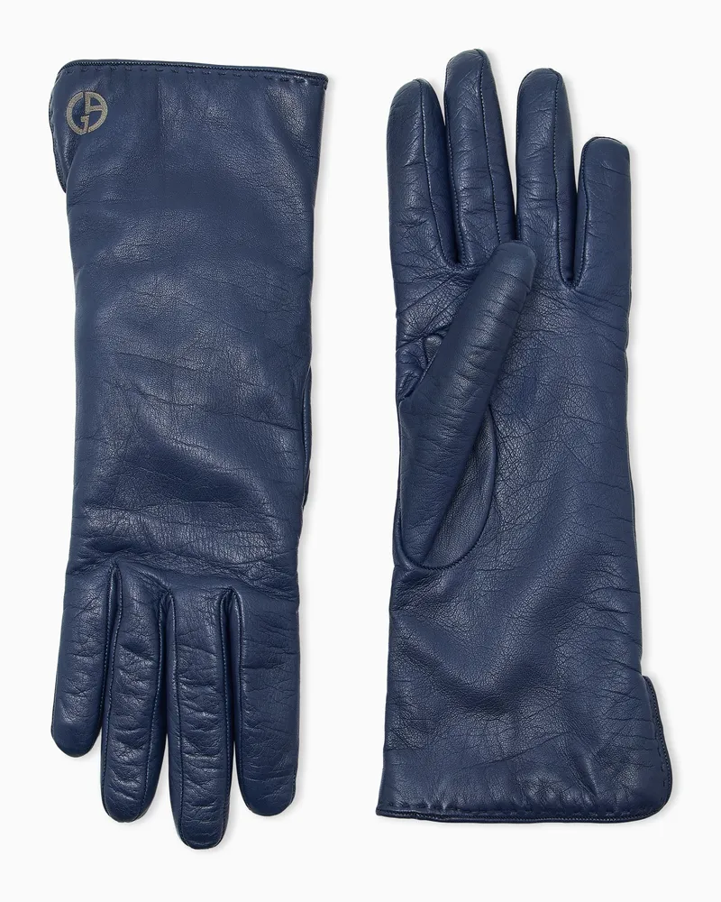 Giorgio Armani Handschuhe aus glattem Nappaleder mit Kaschmirfutter Blau