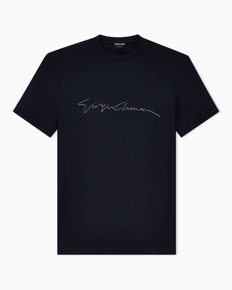 Giorgio Armani ASV T-Shirt aus Stretch-Viskose mit Logo-Schriftzug Marineblau