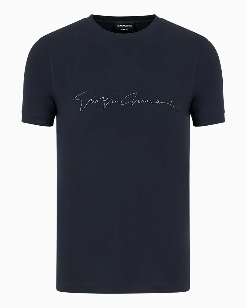 Giorgio Armani ASV T-Shirt aus Stretch-Viskose mit Logo-Schriftzug Marineblau
