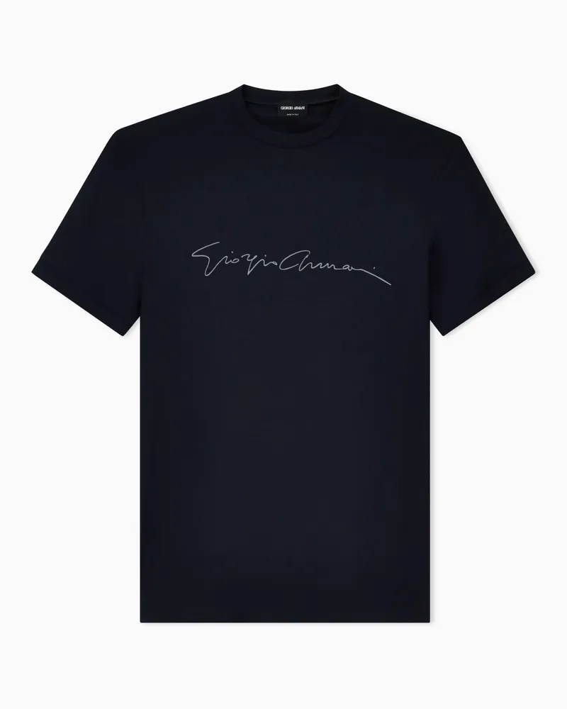 Giorgio Armani ASV T-Shirt aus Stretch-Viskose mit Logo-Schriftzug Marineblau