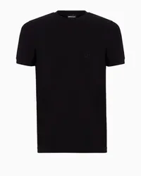 Giorgio Armani T-shirt Aus Dehnbarem Bambus-viskosejersey und Aufgesticktem Ga-logo Schwarz