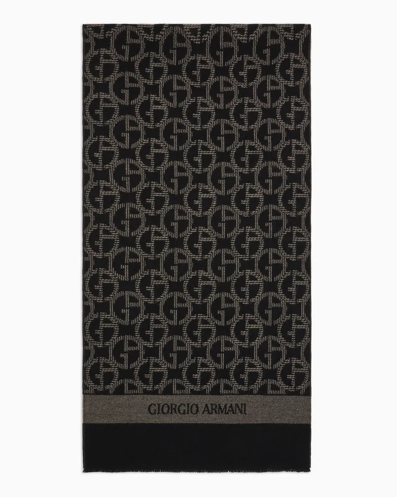 Giorgio Armani Schal aus Wolle mit Monogramm in Jacquard-Stoff-Verarbeitung Zweifarbig