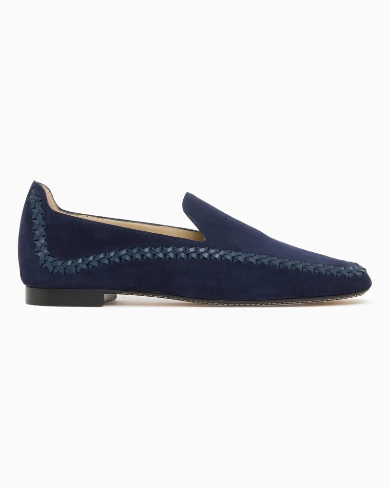 Giorgio Armani Slip-On aus Veloursleder mit Flechtung Marineblau
