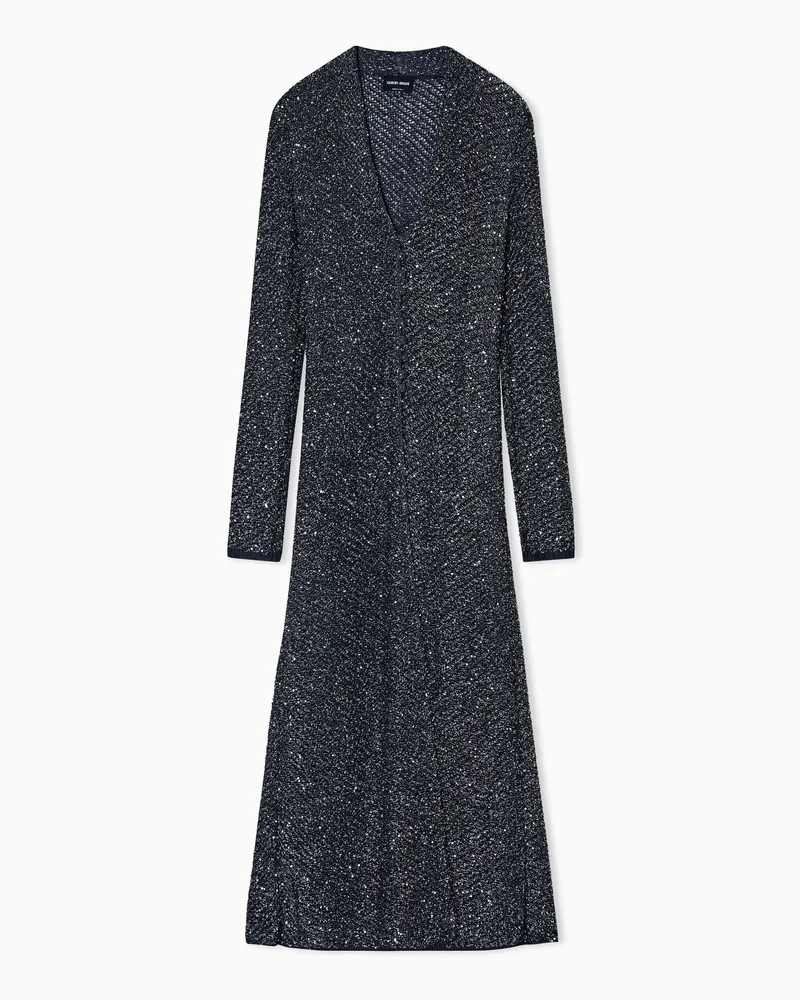 Giorgio Armani Langer Cardigan aus Viskose- und Lurex-Strick mit Pailletten Blau