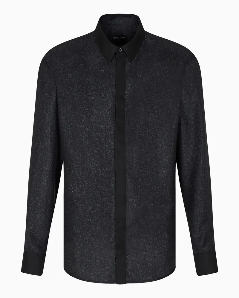 Giorgio Armani Giorgio's Hemd aus Seiden-Twill mit diagonalem Print Schwarz