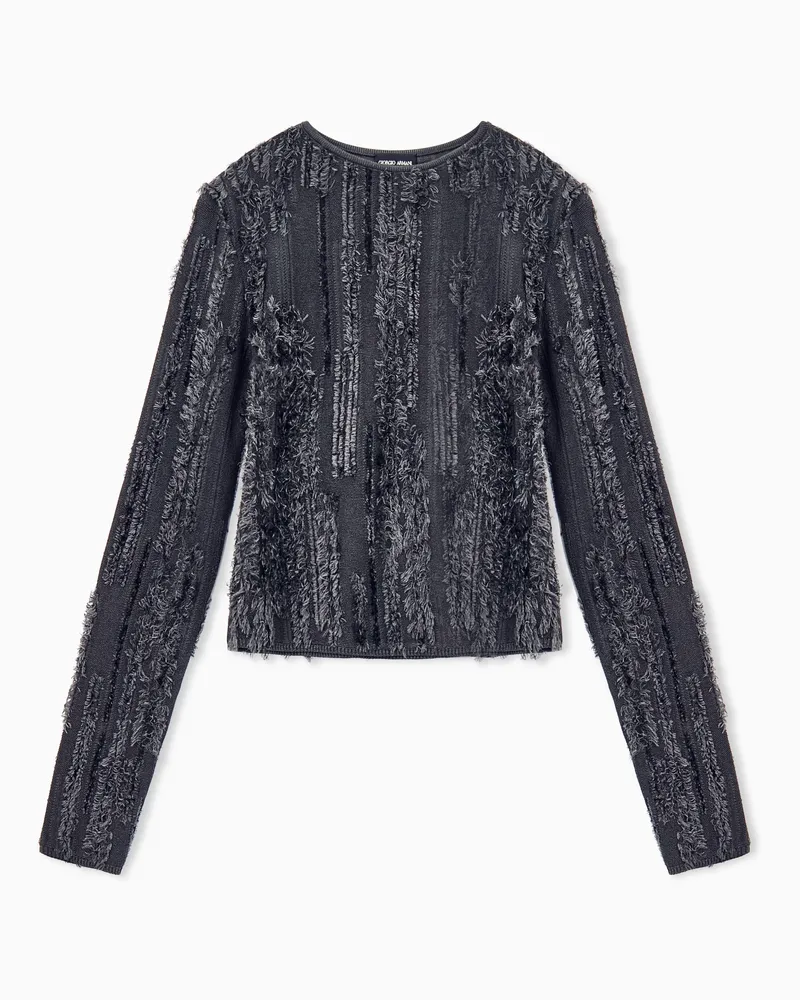 Giorgio Armani Rundhalspullover Sweaters aus Viskose Fil Coupé mit Fransen Grau