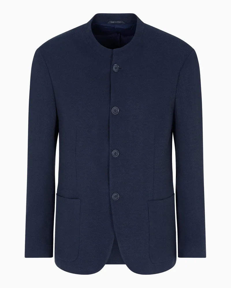 Giorgio Armani Einreihiges Sakko aus Cupro und Viskose mit einem kleinen Fischgrat-Muster Blau