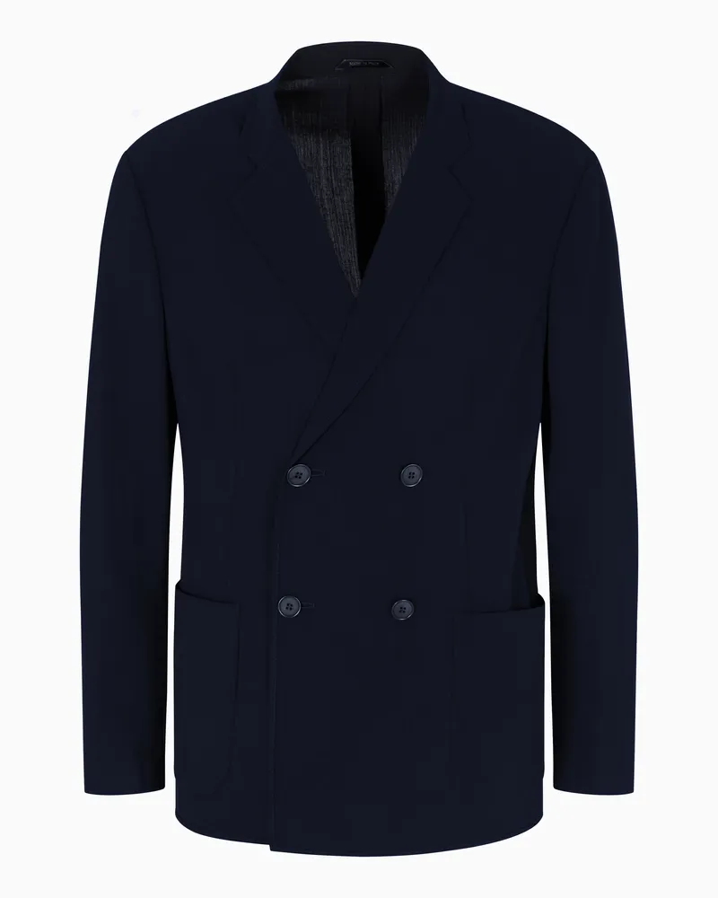 Giorgio Armani Doppelreihiges Sakko aus Schurwoll-Krepp Marineblau