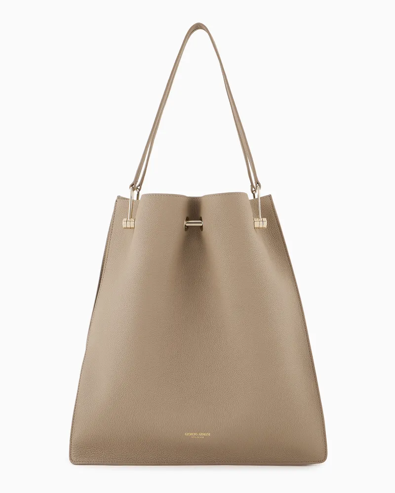 Giorgio Armani Mittelgroßer Shopper aus vollnarbigem Leder Beige