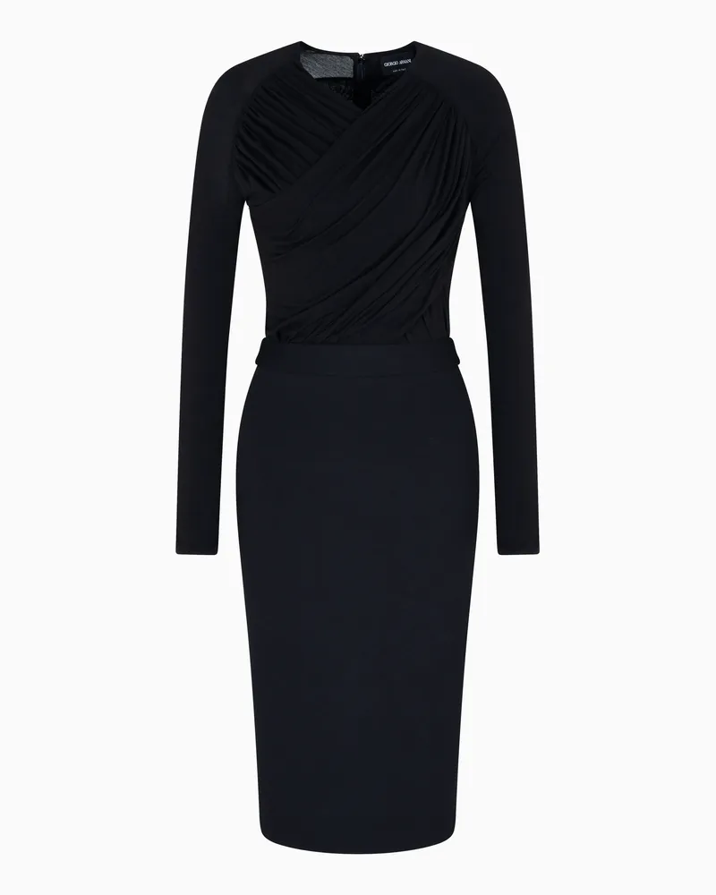 Giorgio Armani Midikleid aus Lyocell-Jersey Schwarz