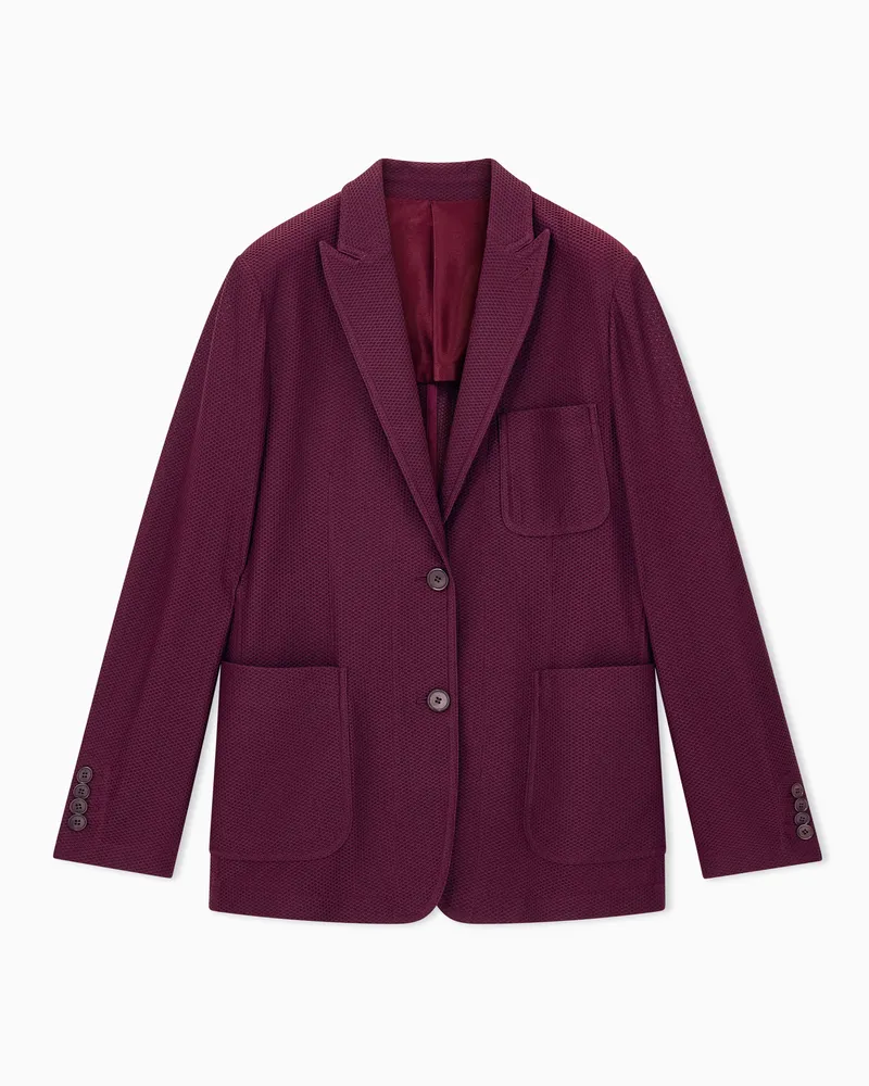 Giorgio Armani Blazer Einreihig Regular Fit aus strukturiertem Mesh Burgunderrot