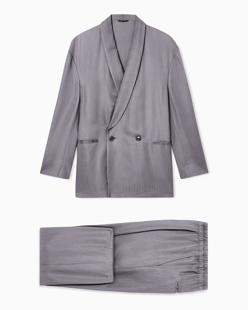 Giorgio Armani Doppelreihiger Anzug aus Cupro mit Fischgrat-Muster Grau