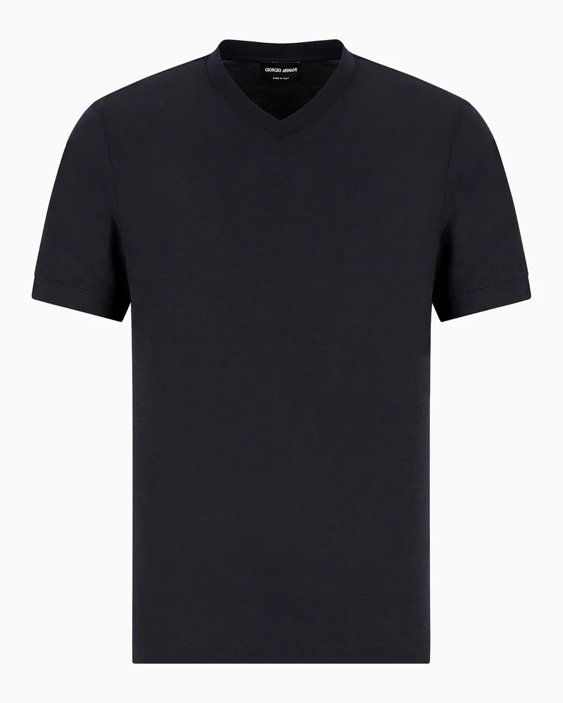 Giorgio Armani T-Shirt aus reinem Schurwollpikee Blau