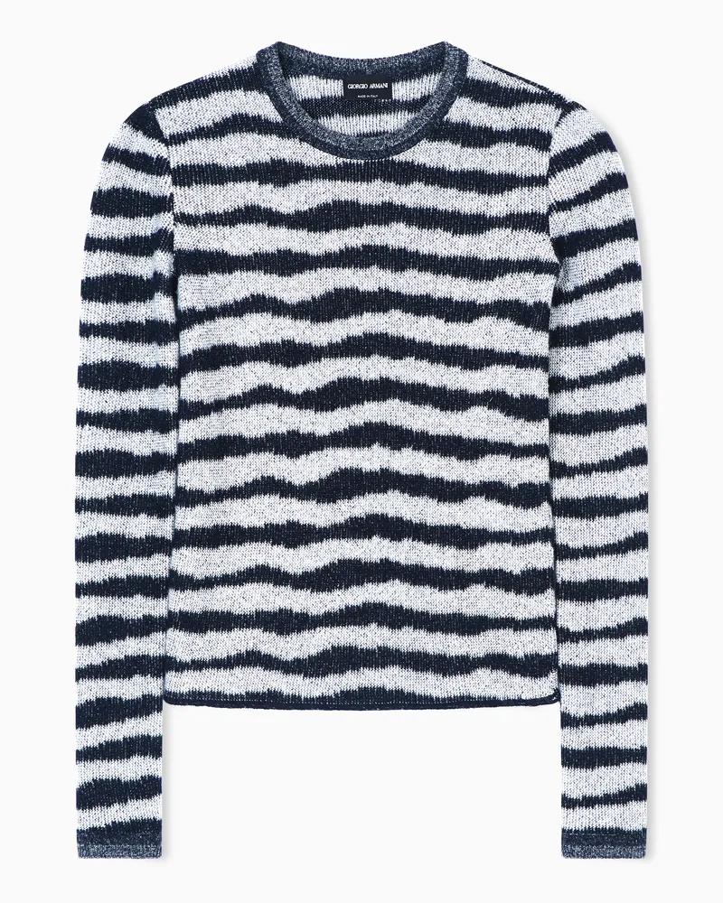 Giorgio Armani Gestreifter Rundhalspullover aus Kaschmir und Seide Zweifarbig