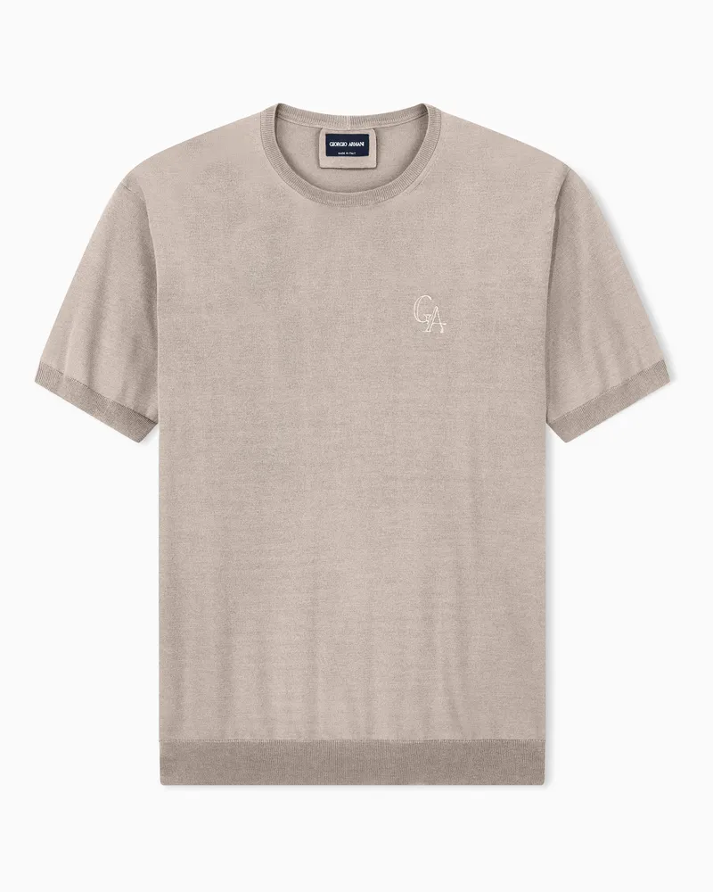 Giorgio Armani Kurzärmeliger Feinstrickpullover aus Seide und Baumwolle Grau