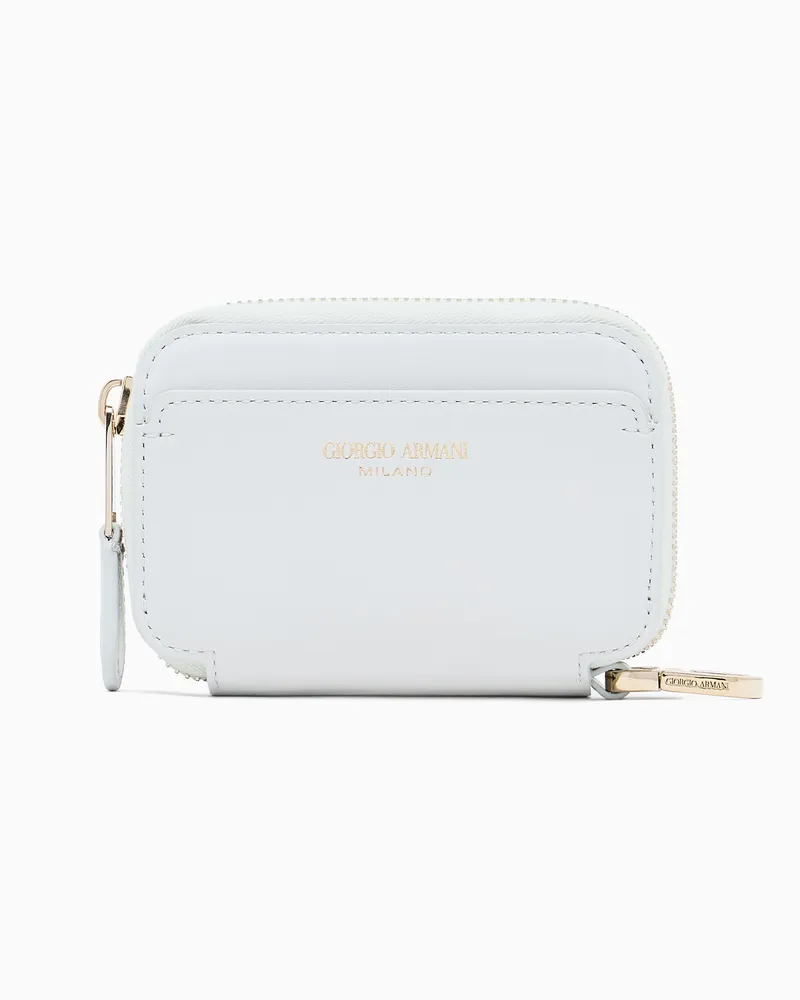 Giorgio Armani Mini-Portemonnaie mit umlaufendem Reißverschluss, gefertigt aus Leder Weiß