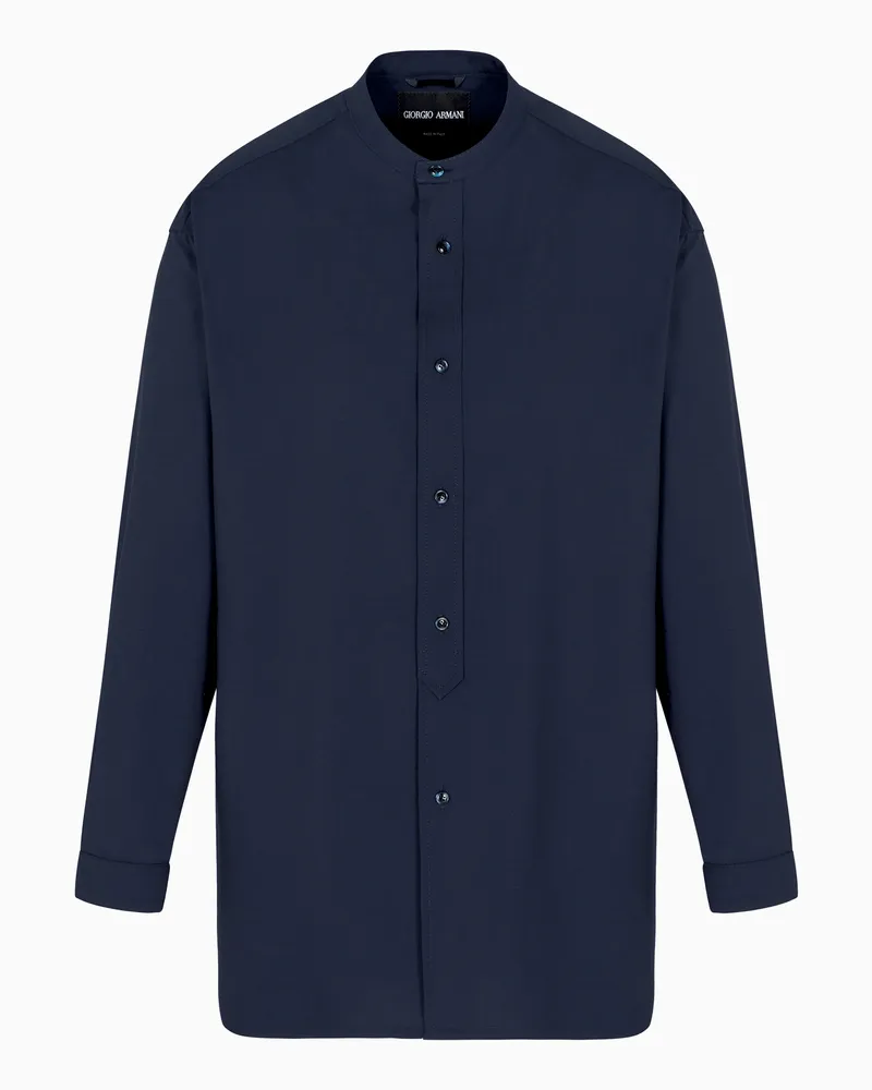Giorgio Armani Hemd-Jacke aus reinem Schurwoll-Canvas Marineblau