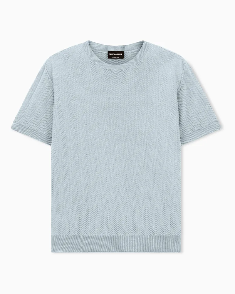 Giorgio Armani T-Shirt aus einer Mischung aus Baumwolle und Seide mit Fischgrat-Muster Grau