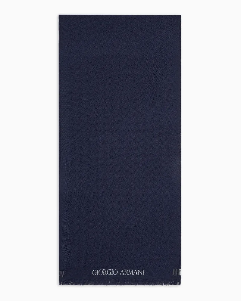 Giorgio Armani Schal aus reiner Schurwolle in Jacquard-Stoff-Verarbeitung Blau