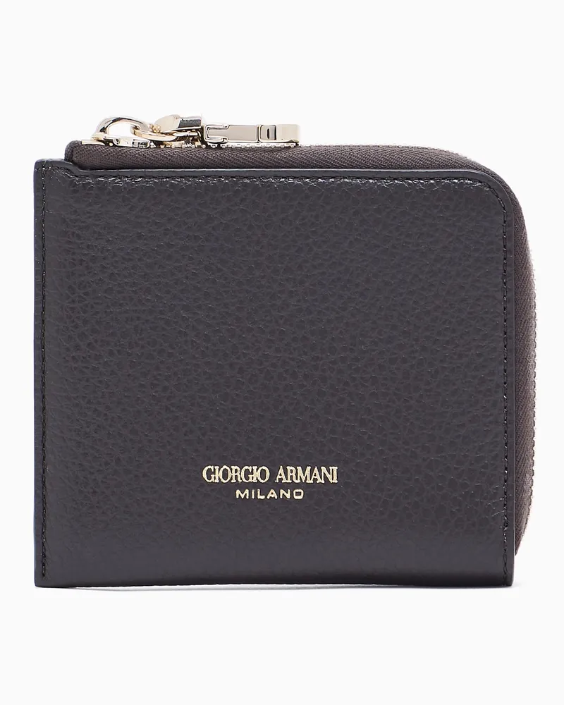 Giorgio Armani Kleines Portemonnaie mit Rundum-Reißverschluss, gefertigt aus Granat-Kalbsleder Braun
