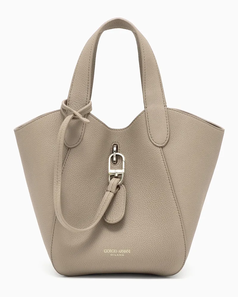 Giorgio Armani Kleine Handtasche aus genarbtem Leder Beige