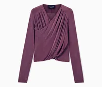 Langarmshirt aus Cupro-Jersey mit drapierter Vorderseite