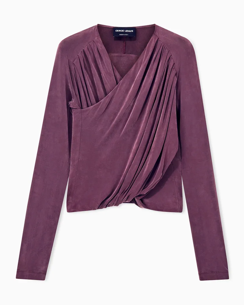 Giorgio Armani Langarmshirt aus Cupro-Jersey mit drapierter Vorderseite Burgunderrot