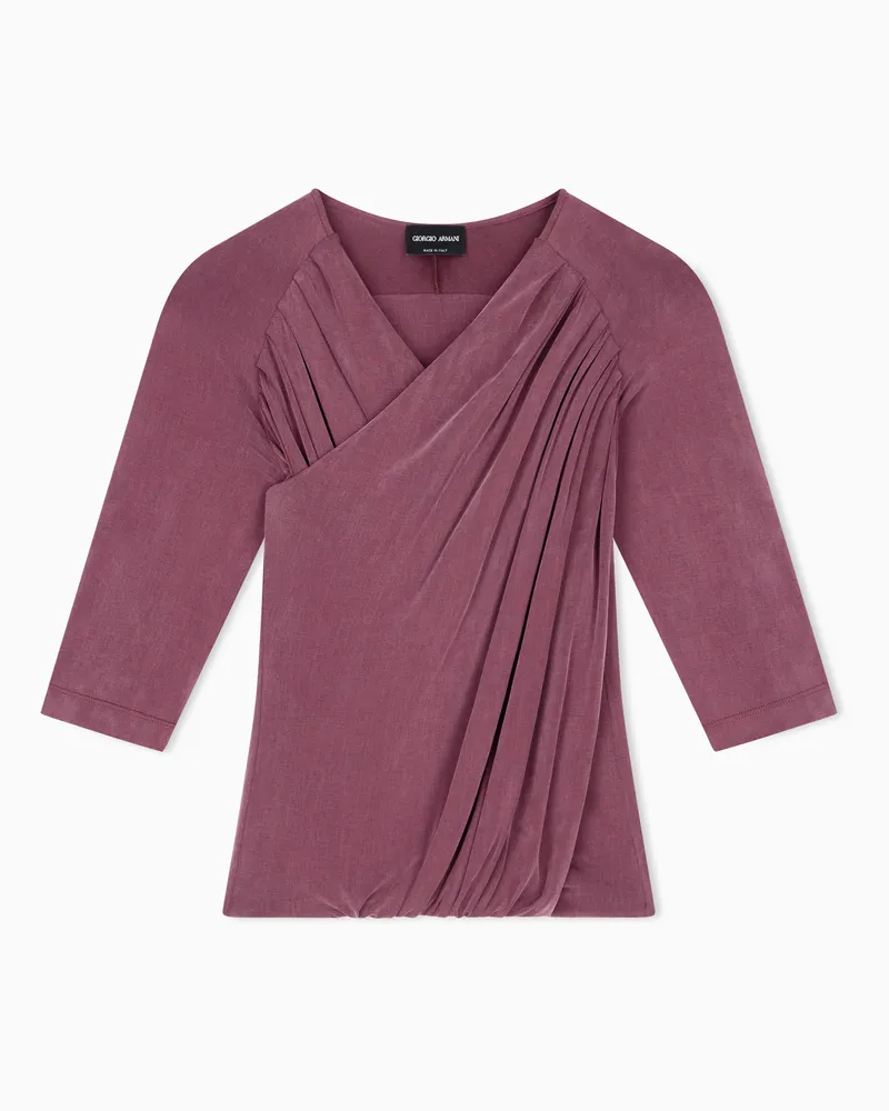 Giorgio Armani Langarm-Top aus Cupro-Jersey mit Drapierung Burgunderrot