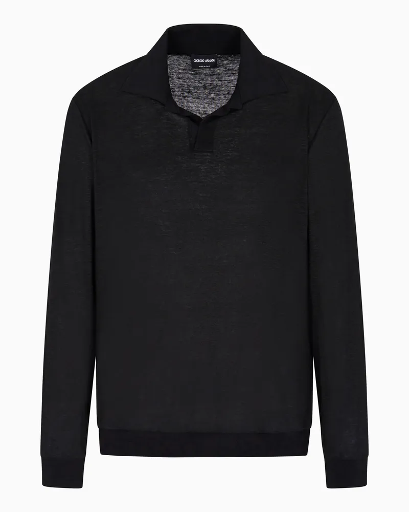 Giorgio Armani Poloshirt mit langen Ärmeln aus Leinen-Jersey Schwarz