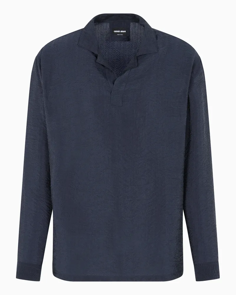 Giorgio Armani Cupro-Poloshirt in Jacquard-Stoff-Verarbeitung Blau